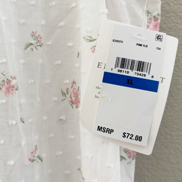 Eileen West Elizabeth Short Nightgown XL White Pink Floral Cotton Swiss Dot NWT - Picture 11 of 12